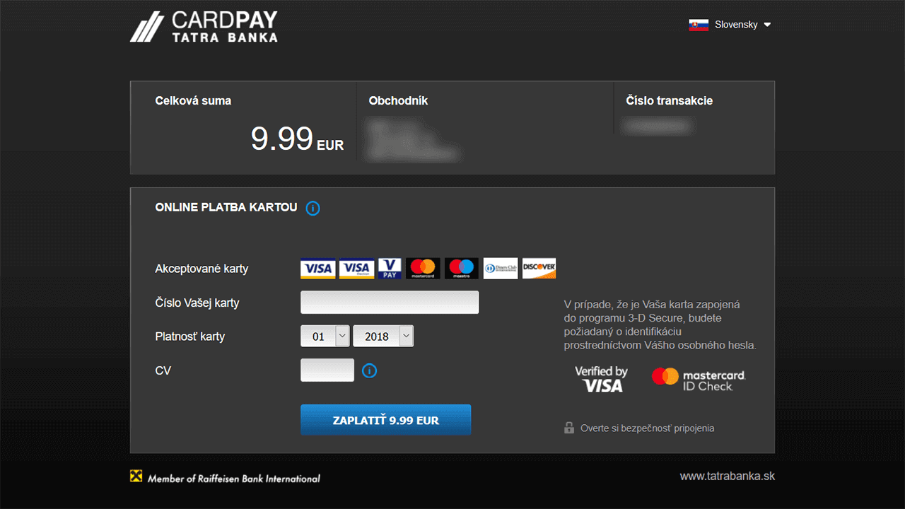 CardPay platba kartou online