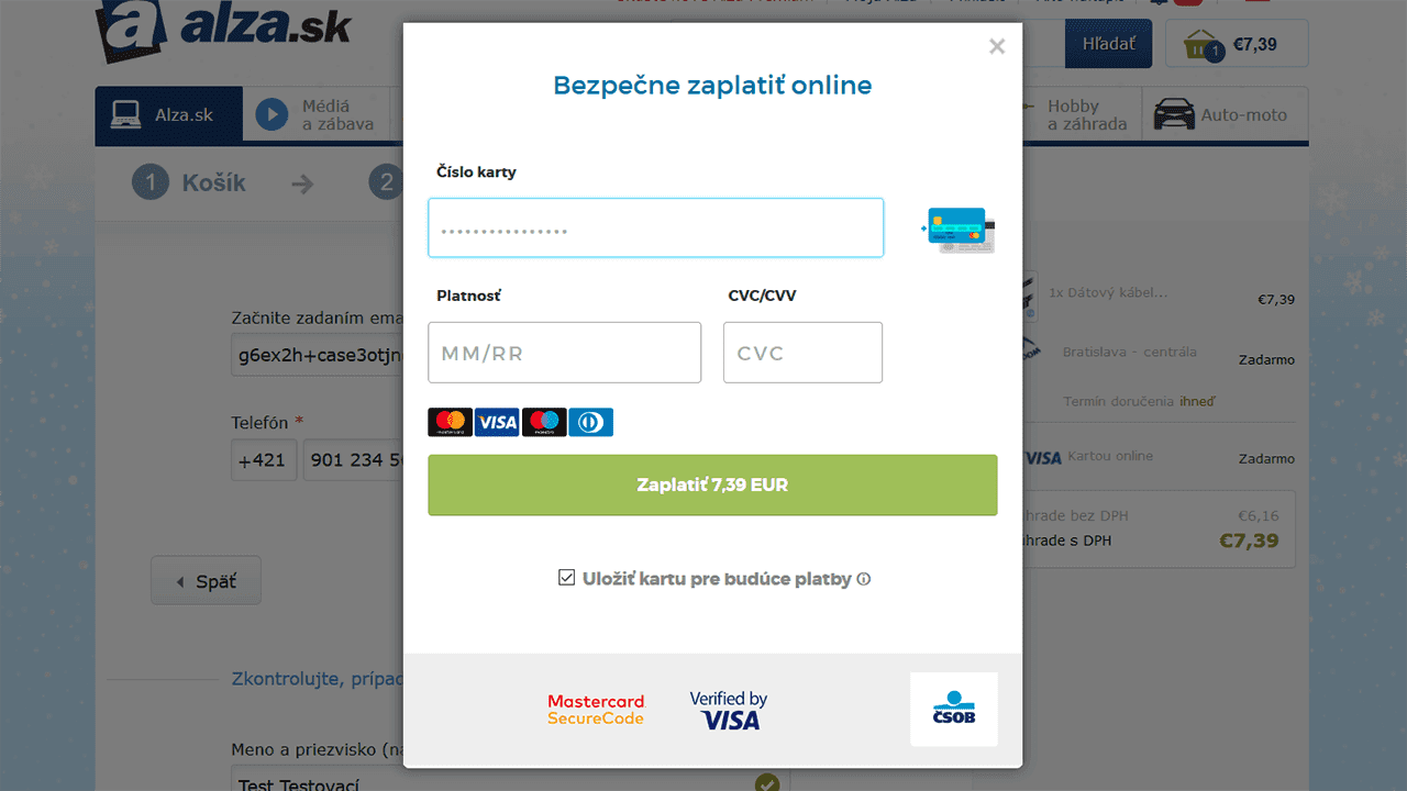 ČSOB platba kartou online v Alze