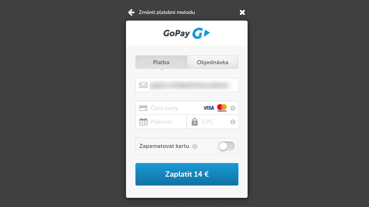 GoPay platba kartou online